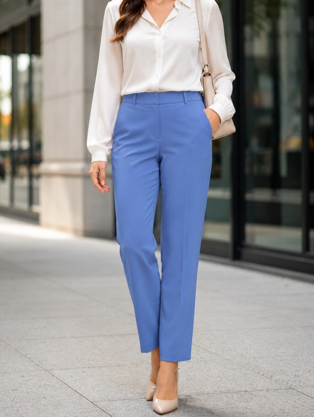 Rachel Zoe Periwinkle Blue Stretch Straight Leg Ankle Trousers Career Pants